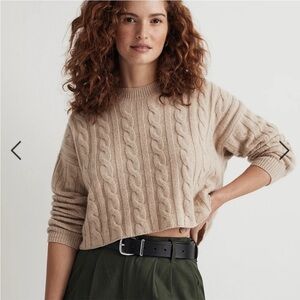 Madewell (Re)sourced Cashmere Cable-Knit Crop Sweater Large  NEW!